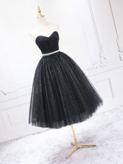Bridesmaid Dressed Blush, A-Line Sweetheart Neck Black Short Prom Dress, Black Formal Evening Dresses