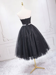 Bridesmaids Dresses Blush, A-Line Sweetheart Neck Black Short Prom Dress, Black Formal Evening Dresses