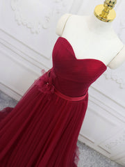 Party Dress Dress, A-Line Sweetheart Neck Burgundy Long Prom Dress, Burgundy Bridesmaid Dress