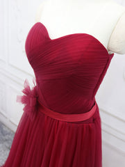 Party Dresses Style, A-Line Sweetheart Neck Burgundy Long Prom Dress, Burgundy Bridesmaid Dress