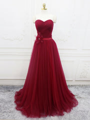Party Dress Dresses, A-Line Sweetheart Neck Burgundy Long Prom Dress, Burgundy Bridesmaid Dress