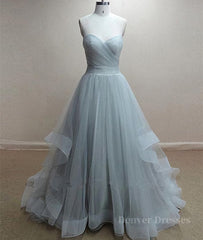 Wedding Dresses Fitted, A-Line Sweetheart Neck Grey Prom Dresses, Formal Dresses, Grey Wedding Dresses