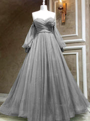 Bridesmaid Dress Navy Blue, A-Line Sweetheart Neck Tulle Green Long Prom Dress, Green Formal Evening Dress