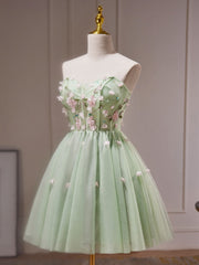 Bridesmaid Dress Color Schemes, A- Line Sweetheart Neck Tulle Green Short Prom Dress, Green Homecoming Dresses