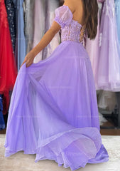 Evening Dress Shop, A-line Sweetheart Strapless Long/Floor-Length Chiffon Prom Dress with Detachable Balloon Sleeves