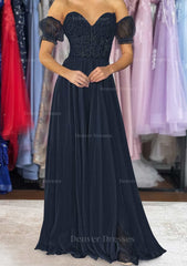 Evening Dress Ideas, A-line Sweetheart Strapless Long/Floor-Length Chiffon Prom Dress with Detachable Balloon Sleeves