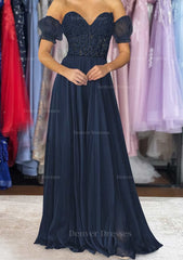 Evening Dresses Store, A-line Sweetheart Strapless Long/Floor-Length Chiffon Prom Dress with Detachable Balloon Sleeves