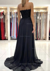 Party Dresses For 36 Year Olds, A-line Sweetheart Sweep Train Chiffon Prom Dress With Lace Beading Split