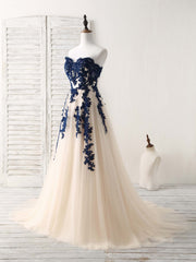 Casual Dress, A-Line Sweetheart Tulle Lace Applique Long Prom Dress, Bridesmaid Dress