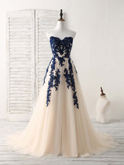 Party Dress Baby, A-Line Sweetheart Tulle Lace Applique Long Prom Dress, Bridesmaid Dress
