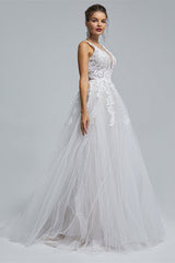 Wedding Dresses Designs, A-Line tulle applique sleeveless floor length wedding dress