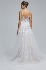 Wedding Dress For Bridesmaid, A-Line tulle applique sleeveless floor length wedding dress