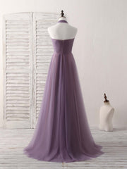 Evening Dress Long Elegant, A-Line Tulle High Low Long Prom Dress Simple Bridesmaid Dress