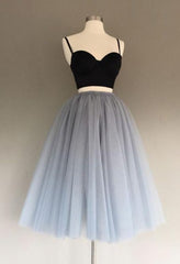 Bridesmaid Dress Strapless, A Line Two Piece Homecoming Dresses Short Tulle Prom Gowns