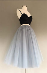 Bridesmaids Dresses Strapless, A Line Two Piece Homecoming Dresses Short Tulle Prom Gowns