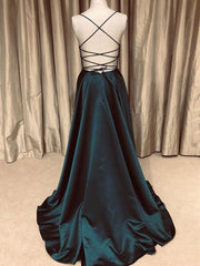 Bridesmaid Dress Styles, A Line V Neck Backless Long Prom Dresses Simple Dark Green Formal Evening Gowns