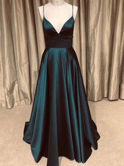 Bridesmaids Dress Ideas, A Line V Neck Backless Long Prom Dresses Simple Dark Green Formal Evening Gowns