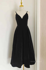 Formal Dresses Cheap, A Line V Neck Burgundy Black Tea Length Prom Dresses, Short Black Wine Red Formal Homecoming Dresses