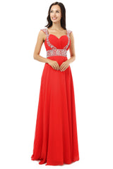 Bridesmaid Dresses Dark, A-line V Neck Chiffon Long Red Prom Dresses