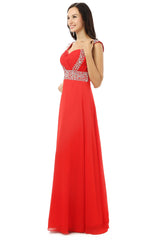 Bridesmaid Dress Dark, A-line V Neck Chiffon Long Red Prom Dresses