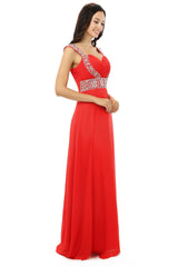 Bridesmaids Dresses Neutral, A-line V Neck Chiffon Long Red Prom Dresses