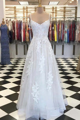 Wedding Dress Sleeves, A Line V Neck Lace Appliques White Prom Dress Wedding Dress, White Lace Formal Dress, White Evening Dress