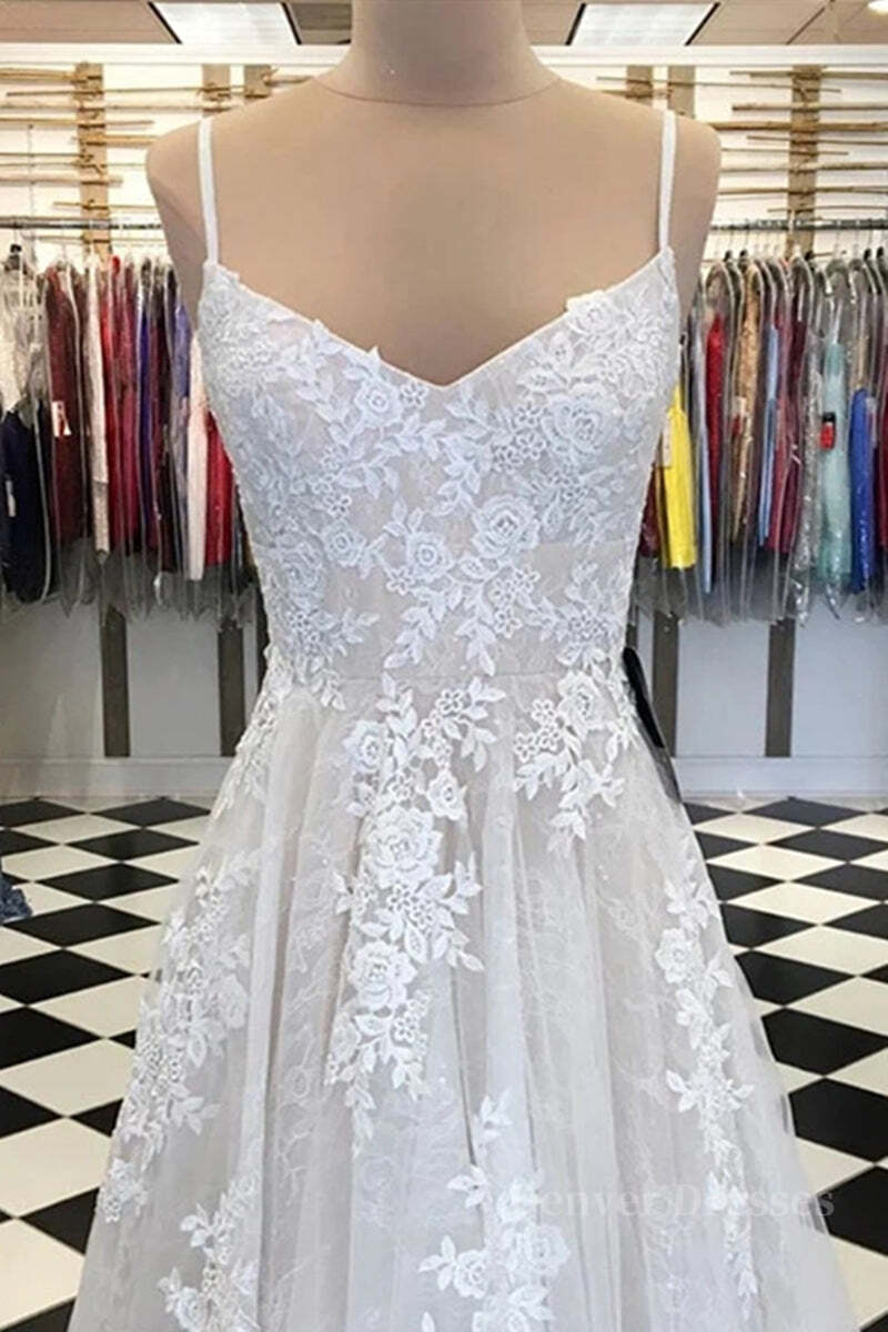 Wedding Dresses Inspired, A Line V Neck Lace Appliques White Prom Dress Wedding Dress, White Lace Formal Dress, White Evening Dress