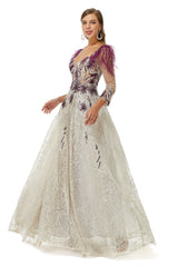 Bridesmaid Dress Burgundy, A-Line V-Neck Lace Floor-Length Long Sleeve Open Back Beading Prom Dresses