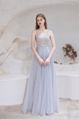 Formal Dresses Outfit Ideas, A Line V-neck Shiny Sequin Beaded Prom Dresses