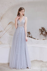 Formal Dress Attire, A Line V-neck Shiny Sequin Beaded Prom Dresses