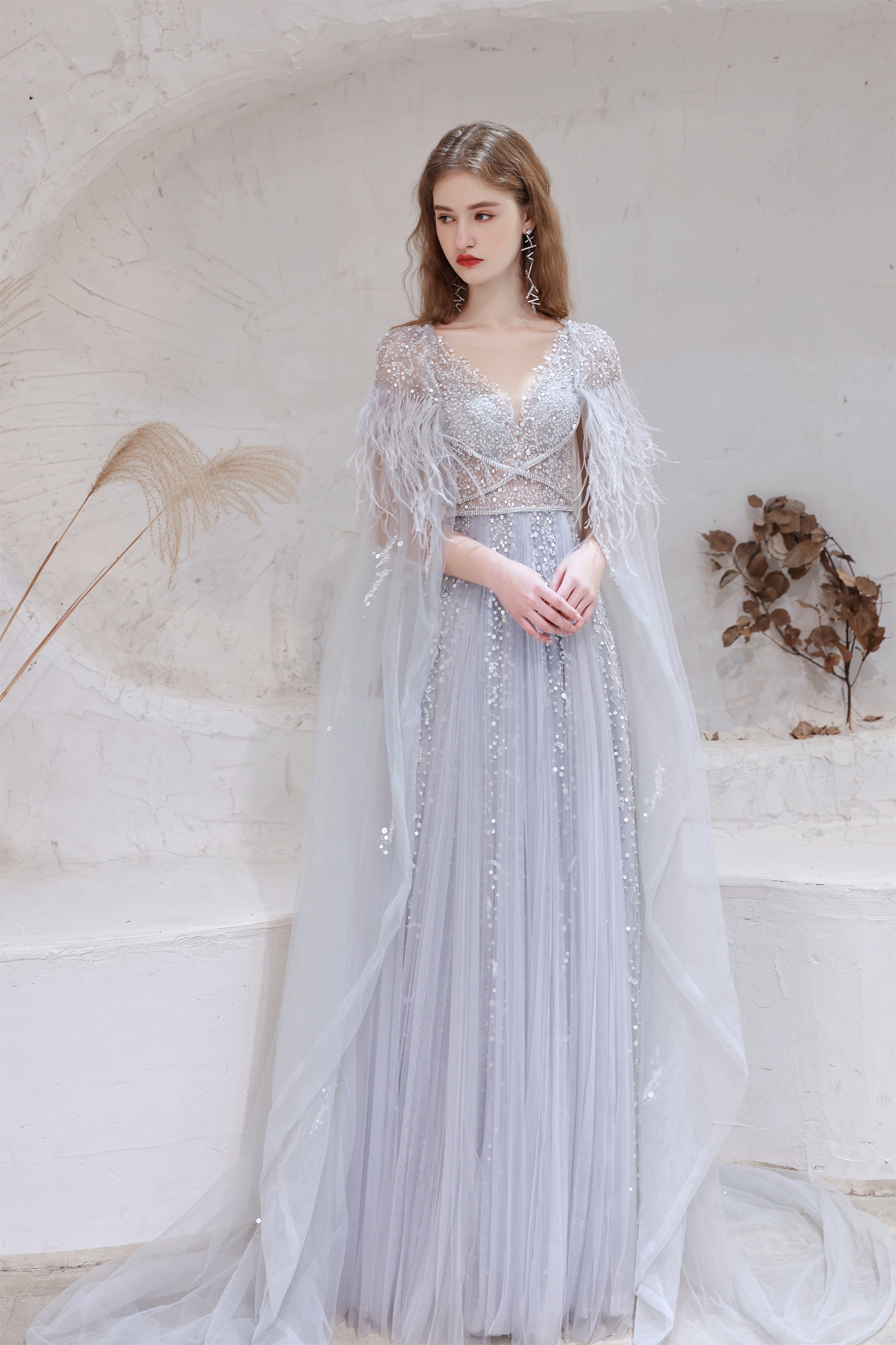 Formal Dress Stores, A Line V-neck Shiny Sequin Beaded Prom Dresses