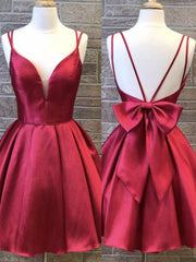 Prom Dresses For Teens, A Line V Neck Short Burgundy Backless Prom Dresses, Short Wine Red Formal Homecoming Dresses