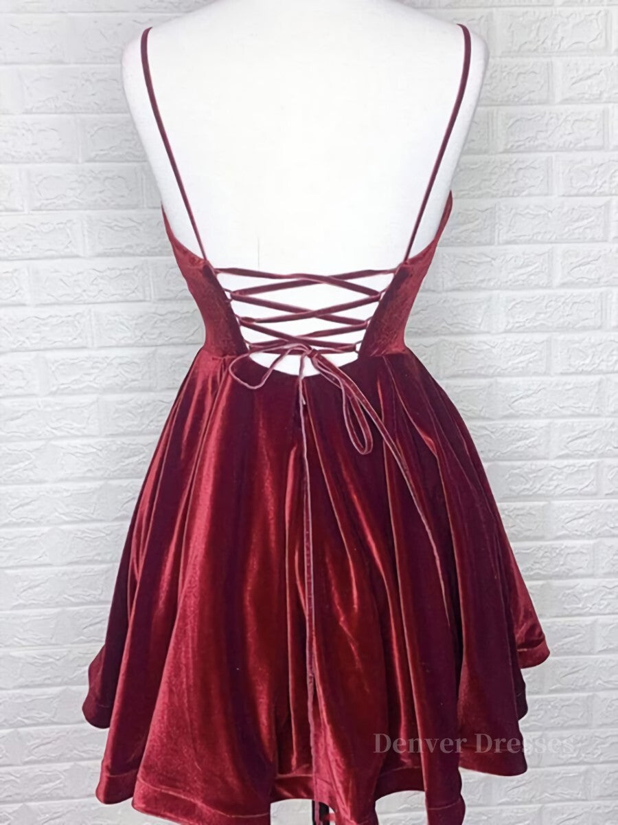 Prom Dresses Mermaide, A Line V Neck Short Burgundy Prom Dresses, Short Wine Red Formal Homecoming Dresses