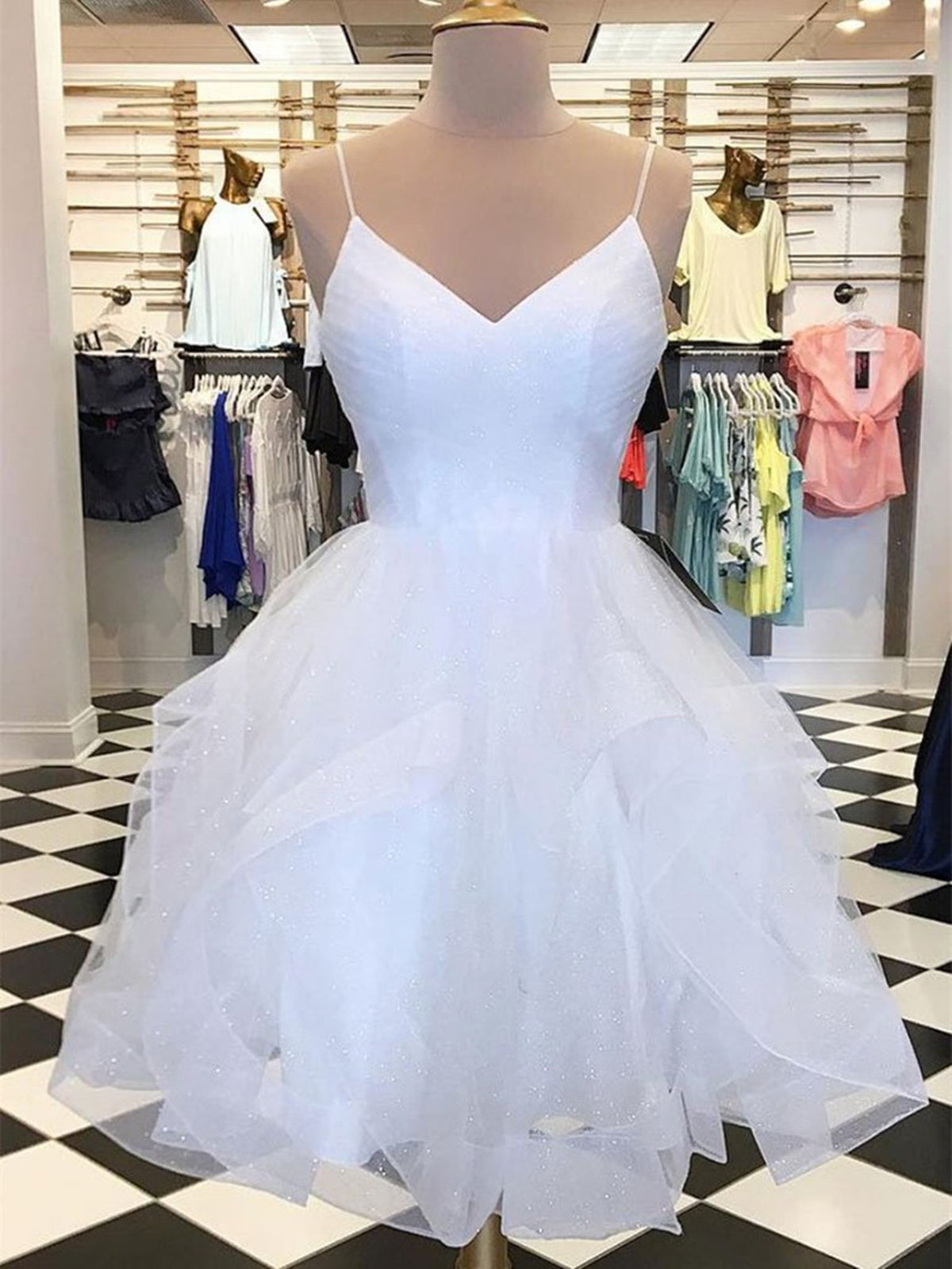 Prom Dress Long, A Line V Neck Short White Prom Dresses, Short White Lace Formal Homecoming Dresses
