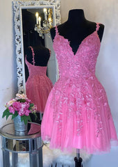 Bridesmaides Dress Ideas, A-line V Neck Sleeveless Short/Mini Tulle Homecoming Dress with Appliqued Beading