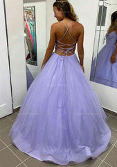 Prom Dresses 2049 Blue, A-line V Neck Spaghetti Straps Long/Floor-Length Glitter Prom Dress With Pockets