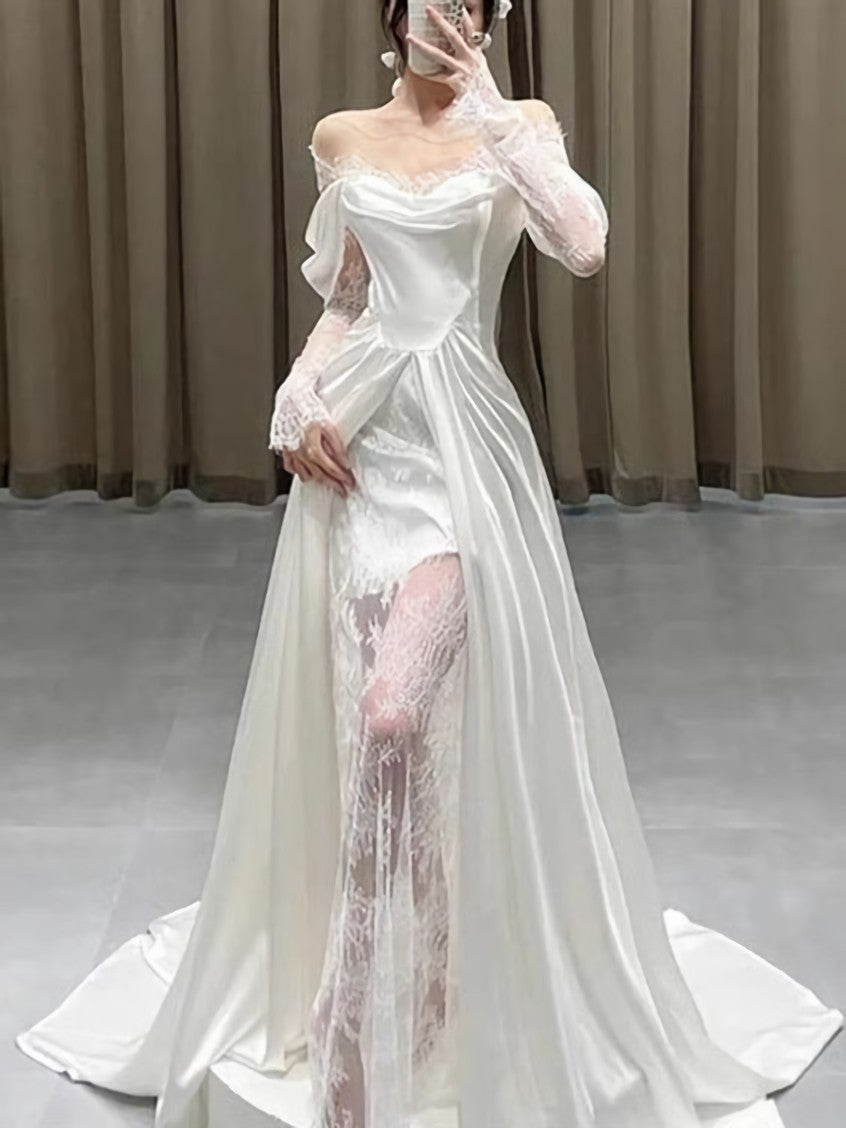Wedding Dresse Styles, A Line Wedding Dress Long Satin Prom Dresses