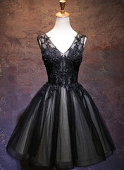 Prom Dresses 2013, Adorable Black V-neckline Lace and Tulle Party Dress, Short Prom Dress