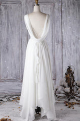 Wedding Dress On Sale, Affordable A-line Asymmetric Lace Chiffon Open Back Wedding Dress