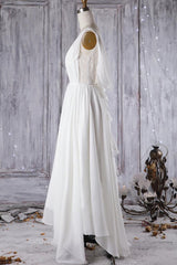Wedding Dresses On Sale, Affordable A-line Asymmetric Lace Chiffon Open Back Wedding Dress