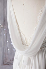 Wedding Dresses With Sleeves Lace, Affordable A-line Asymmetric Lace Chiffon Open Back Wedding Dress
