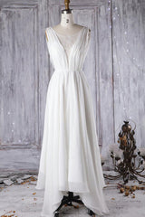 Wedding Dress Trains, Affordable A-line Asymmetric Lace Chiffon Open Back Wedding Dress