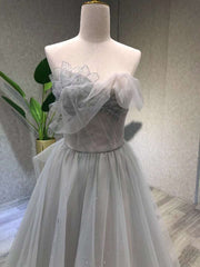 Prom Dress Under 103, Aline Tea Length Gray Prom Dress, Gray Tulle Homecoming Dress