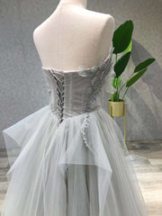 Prom Dresses Under 203, Aline Tea Length Gray Prom Dress, Gray Tulle Homecoming Dress