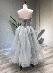 Prom Dress Sale, Aline Tea Length Gray Prom Dress, Gray Tulle Homecoming Dress