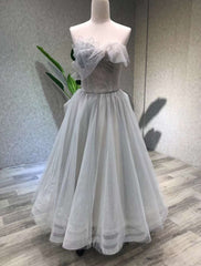 Prom Dresses Under 103, Aline Tea Length Gray Prom Dress, Gray Tulle Homecoming Dress
