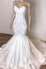 Wedding Dresses Online, Amazing Long Mermaid Strapless Appliques Lace Wedding Dress