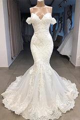 Wedding Dress Casual, Amazing Sweetheart Mermaid White Wedding Dress Off the shoulder Lace Bridal Gowns Online