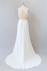 Wedding Dress Ballgown, Awesome Long Sheath Lace Chiffon Backless Wedding Dress