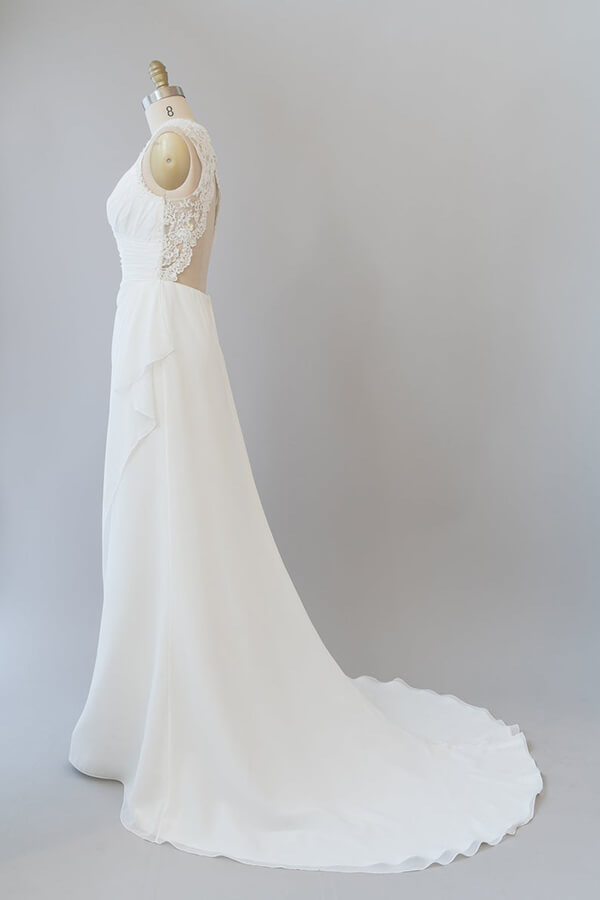 Wedding Dress Fittings, Awesome Long Sheath Lace Chiffon Backless Wedding Dress